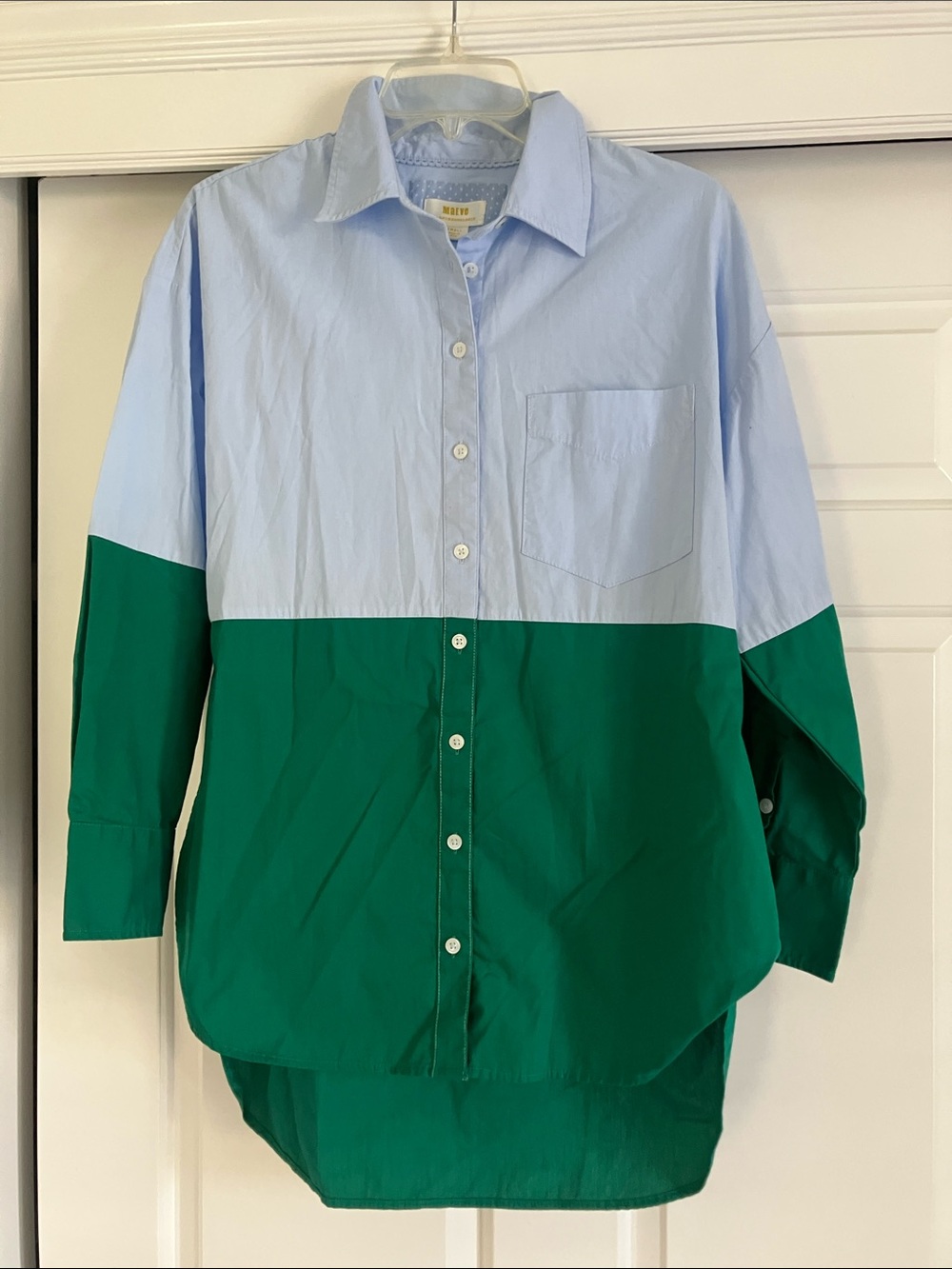 Anthropologie Two-Tone Button-Down Shirt in Light Blue and Green